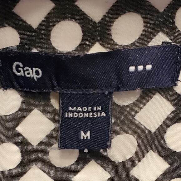 Gap Semi Sheer Black White Short Sleeve Diamond Circle Pattern Blouse Size Med - Picture 7 of 7